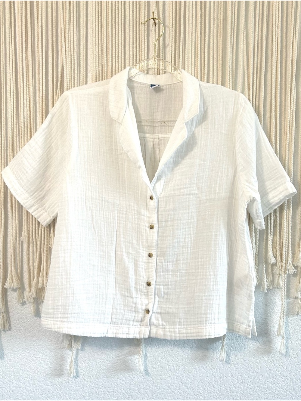 Old navy White Gauze Button Front Collared Lightweight Cotton Short Sleeve Top - Picture 3 of 10